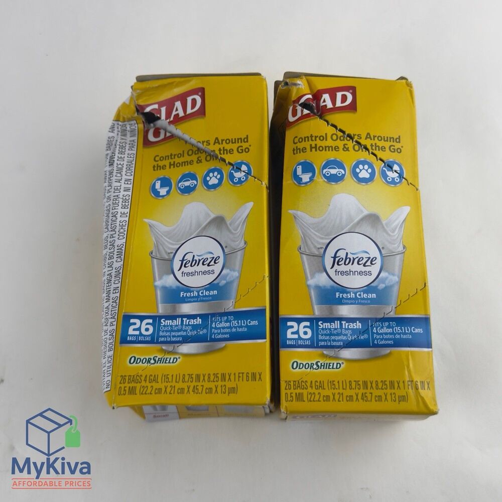 Trash Bags Glad Febreze Fresh Scent Quick Tie 4 Gallon 26 Pack 2 Box
